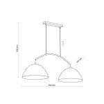 Lampa wisząca Faro 2-punktowa w kolorze czarnym, złożona z dwóch okrągłych kloszy o średnicy 920 mm, zawieszona na łuku. Wysokość całkowita wynosi 1300 mm, a klosze są oddalone od siebie o 335 mm. Idealna do nowoczesnych wnętrz.