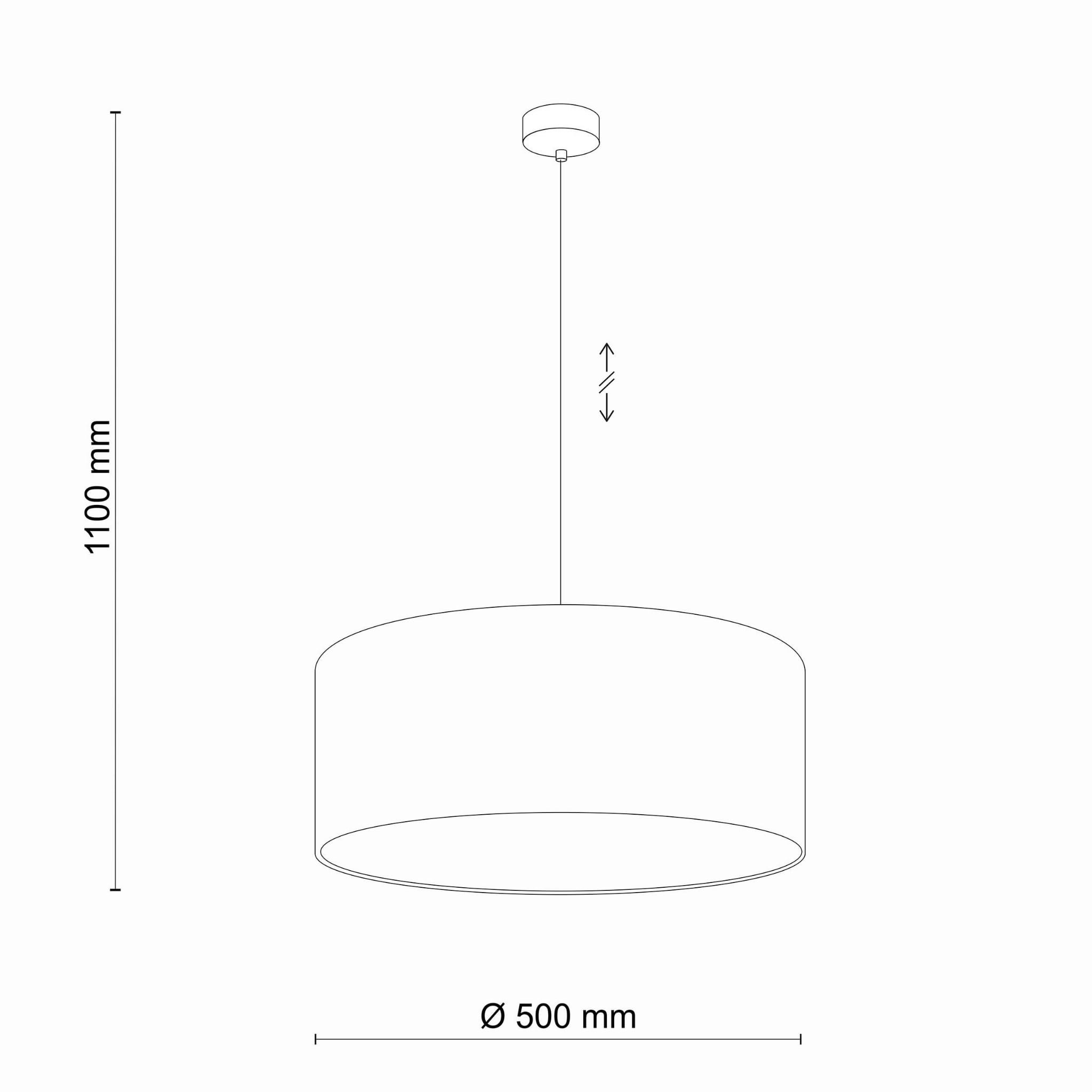 Lampa wisząca Earth D50 w kolorze szarym melanż, o średnicy 500 mm i wysokości 1100 mm. Prosta, cylindryczna konstrukcja z regulowaną wysokością, zawieszona na cienkim przewodzie. Idealna do nowoczesnych wnętrz.