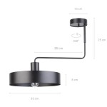Czarna lampa sufitowa Vasco, 1-punktowa, o średnicy 35 cm i wysokości 38 cm. Metalowa konstrukcja z regulowanym ramieniem, umożliwiającym obrót o 340°. Przeznaczona do montażu sufitowego, z widoczną żarówką w centralnym punkcie.