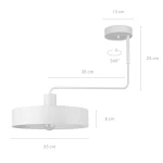 Lampa sufitowa Vasco, 1-punktowa, w białym kolorze. Okrągły klosz o średnicy 35 cm, wysokość 38 cm, z regulacją kąta 340°. Uchwyt montażowy o średnicy 13 cm. Prosta forma, idealna do nowoczesnych wnętrz.