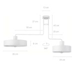 Lampa sufitowa Vasco 2-punktowa w kolorze białym. Posiada dwa okrągłe klosze o średnicy 35 cm, zawieszone na metalowej konstrukcji. Wysokość 13 cm, z możliwością obrotu 340°. Długość ramienia 55 cm, odległość od sufitu 45 cm.