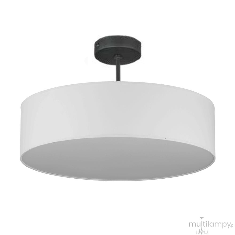 Lampa sufitowa Rondo D60, 4-punktowa, o okrągłym, białym kloszu z matowego materiału. Utrzymana na metalowym wsporniku z czarnym wykończeniem, zawieszona w pozycji wiszącej. Idealna do nowoczesnych wnętrz.