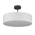 Lampa sufitowa Rondo D60, 4-punktowa, o okrągłym, białym kloszu z matowego materiału. Utrzymana na metalowym wsporniku z czarnym wykończeniem, zawieszona w pozycji wiszącej. Idealna do nowoczesnych wnętrz.
