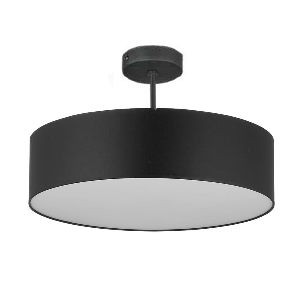Czarna lampa sufitowa Rondo D60 z 4 punktami świetlnymi, o okrągłym, płaskim kształcie. Ujęcie z dołu, pokazujące gładką matową powierzchnię oraz białą osłonę. Montaż na suficie, minimalistyczny design, idealna do nowoczesnych wnętrz.