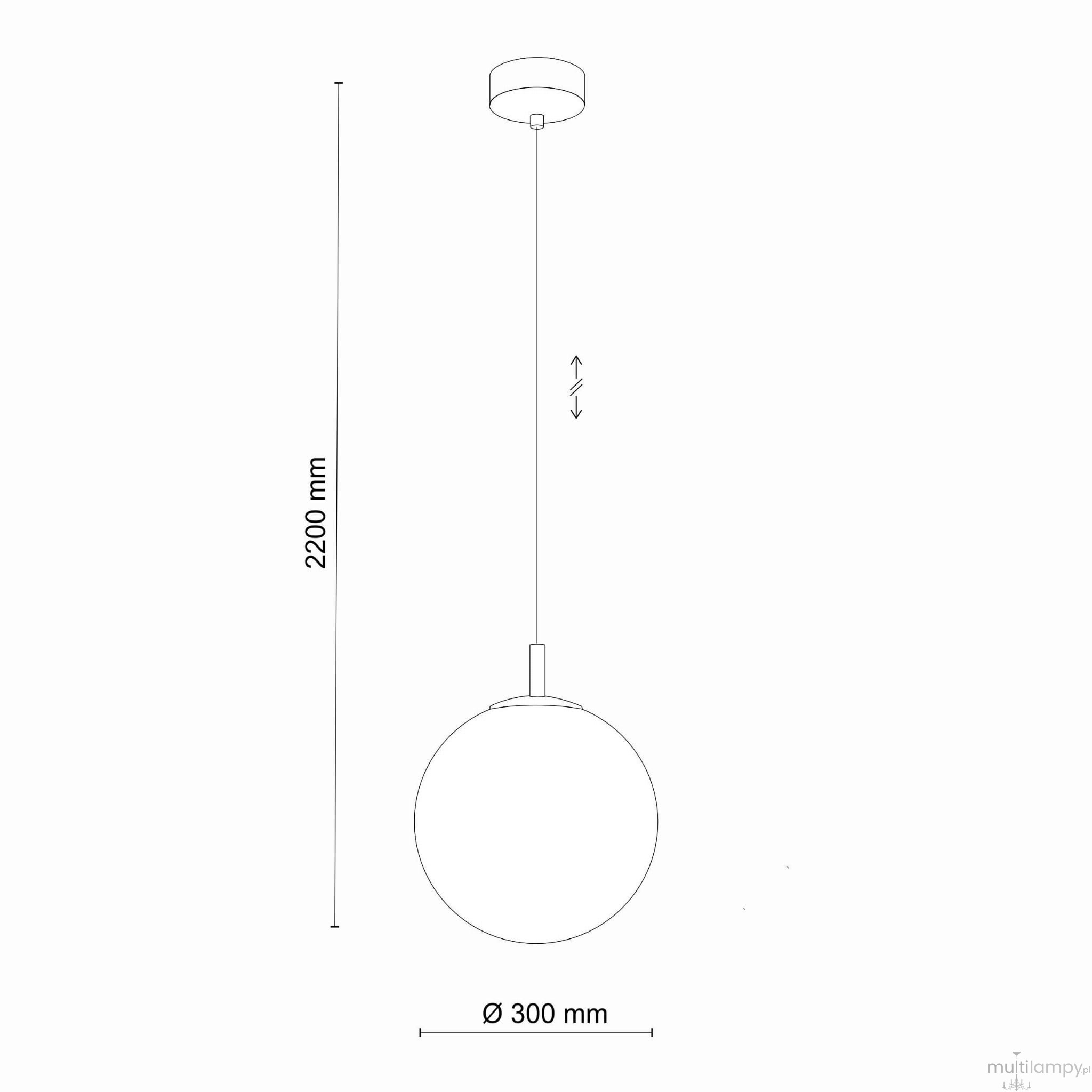 Lampa wisząca Cadix D30 w kolorze złotym, o średnicy 300 mm i wysokości 2200 mm. Posiada okrągły klosz zawieszony na cienkim kablu, montowana do sufitu. Prosta forma, idealna do nowoczesnych wnętrz.