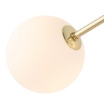 Lampa sufitowa Fairy 6-punktowa w kolorze złotym, z białymi, okrągłymi kloszami. Widok z góry, ukazujący złoty uchwyt mocujący oraz gładką powierzchnię klosza. Idealna do nowoczesnych wnętrz, oferująca eleganckie oświetlenie.
