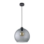 Lampa wisząca Cubus Graphite 1-punktowa, z kulistym kloszem w ciemnoszarym kolorze, zawieszona na cienkim czarnym przewodzie. Widoczna żarówka w środku. Stworzona do nowoczesnych wnętrz.