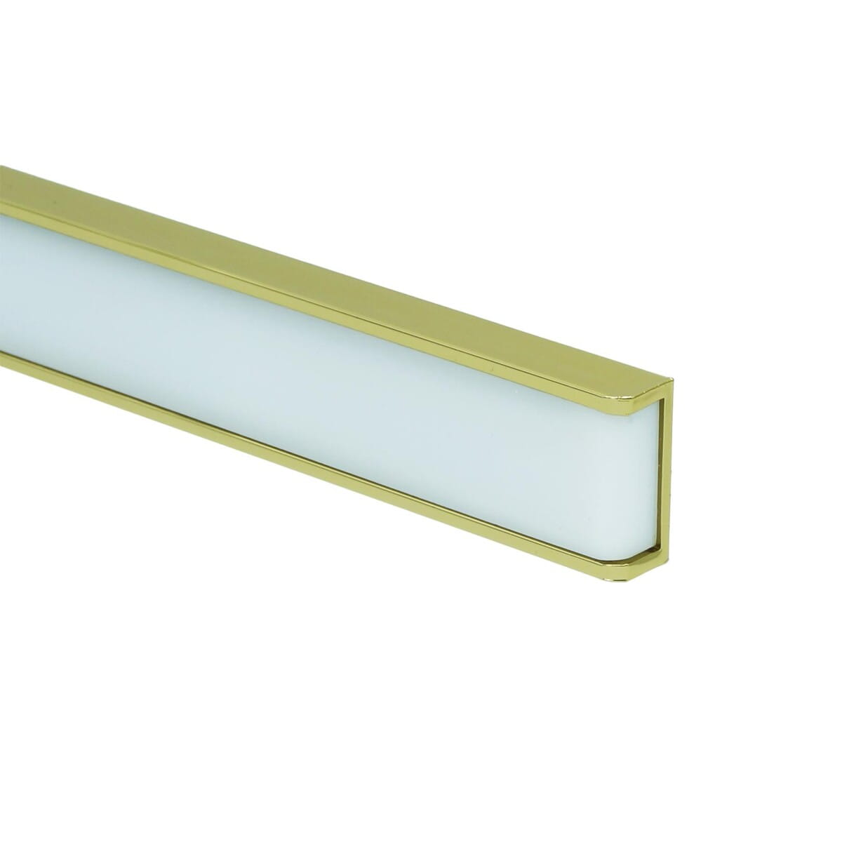 Kinkiet łazienkowy Venus LED IP44 w kolorze złotym, o długości 90 cm i mocy 18W. Prosty, prostokątny design z białym, matowym kloszem i błyszczącą złotą ramą, zamontowany poziomo. Idealny do oświetlenia łazienki lub obrazu.