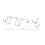 Biała lampa sufitowa Altea z czterema ruchomymi punktami świetlnymi. Długość 970 mm, wysokość 220 mm, głębokość 170 mm. Prosty, nowoczesny design, idealna do oświetlenia wnętrz.