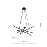 Lampa wisząca Essa 5-punktowa w kolorze czarnym z opalowymi kloszami. Produkt ma nowoczesny, geometryczny kształt z pięcioma okrągłymi źródłami światła na czarnych ramionach. Wymiary: wysokość 100 cm, szerokość 100 cm, głębokość 15 cm.