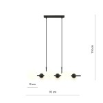 Lampa wisząca Rory 6-punktowa w kolorze czarnym z opalowymi kloszami. Zawieszona na dwóch czarnych linkach, z prostokątnym stelażem. Wymiary: 110 cm wysokości, 95 cm szerokości, 15 cm głębokości.