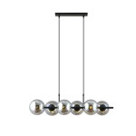 Lampa wisząca Rory z sześcioma kulistymi kloszami w kolorze czarnym i grafitowym, zawieszona na dwóch cienkich linkach. Klosze mają lustrzaną powierzchnię, co nadaje nowoczesny wygląd. Ułożona poziomo, montowana do sufitu.
