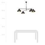 Czarna lampa wisząca Maverick 4-punktowa z metalowymi kloszami w kształcie stożków. Ujęcie z boku, zawieszona na długim, prostym przewodzie. Idealna do nowoczesnych wnętrz, przeznaczona do oświetlenia stołu lub przestrzeni roboczej.