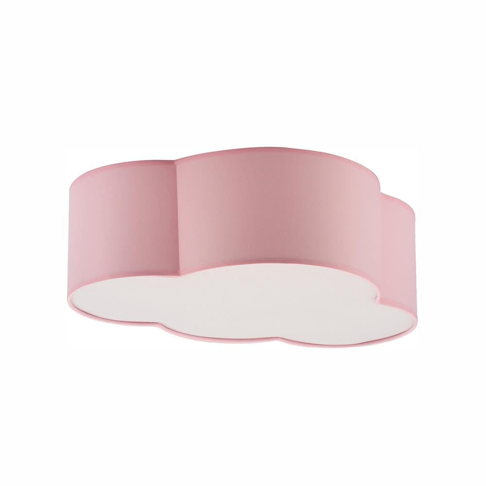 Plafon Cloud Mini 2-punktowy w pastelowym różowym kolorze, o kształcie chmurki. Produkt ma matową powierzchnię i zaokrąglone krawędzie, zamontowany na suficie, z białym miejscem na źródło światła.