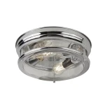 Lampa sufitowa Glasgow IP44 z chromowanym wykończeniem, 2-punktowa, okrągła konstrukcja z przezroczystym kloszem. Widoczne dwa źródła światła, montowana na suficie, w eleganckim i nowoczesnym stylu.