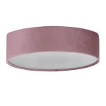 Plafon Drum 2 D50 w kolorze różowym, o okrągłym kształcie i matowej fakturze. Widoczny biały klosz wewnętrzny, zamontowany na suficie. Produkt ma prosty, nowoczesny design, idealny do różnych wnętrz.