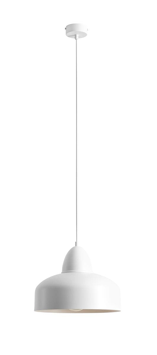 Lampa wisząca Como White, 1-punktowa, w kolorze białym. Posiada okrągły klosz z gładkiej, matowej powierzchni. Zawieszona na cienkim, białym przewodzie, z mocowaniem sufitowym. Prosta forma, idealna do nowoczesnych wnętrz.