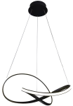 Cappio LED lampa wisząca 1-punktowa w kolorze czarnym, o nowoczesnym kształcie z dwoma falującymi pierścieniami w kolorze białym i czarnym. Zawieszona na cienkich linkach, z okrągłym elementem montażowym na suficie.