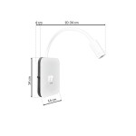 Kinkiet LED 2-punktowy w kolorze białym, z elastycznym ramieniem o długości 10-34 cm, montowany na ścianie. Wbudowane złącze USB. Wymiary: 14 cm x 14 cm x 4 cm. Prosty design z delikatnym wykończeniem.