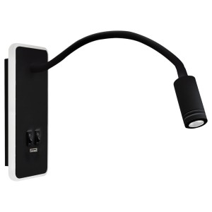 Base LED kinkiet 2-punktowy + USB czarny ML63500
