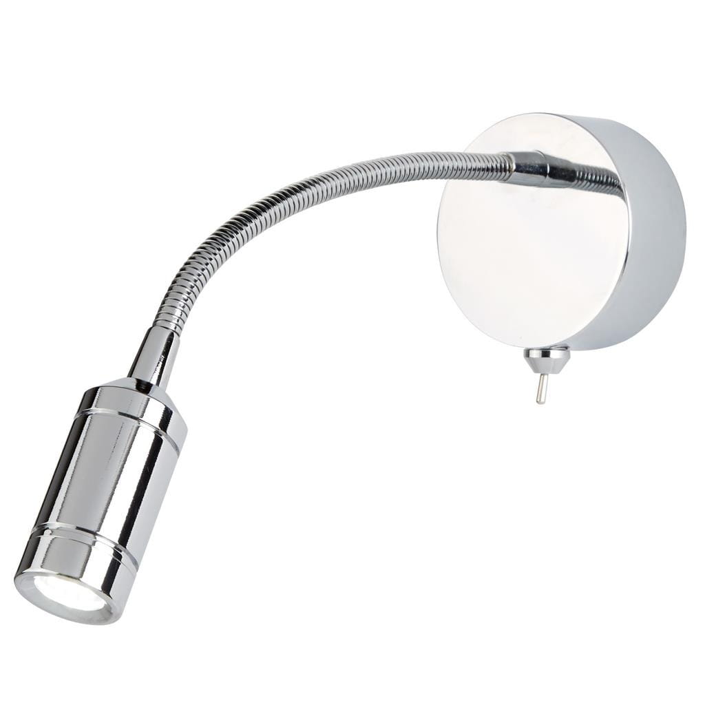 Kinkiet Flexy Wall LED 1-punktowy w kolorze chromu z elastycznym ramieniem. Lampa ma okrągłą podstawę i zintegrowany włącznik. Źródło światła skierowane jest w dół, co umożliwia regulację kąta oświetlenia.