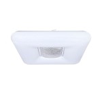 Plafon Yax LED D44/24W w kolorze białym z metalicznym detalem, o prostokątnym kształcie, z możliwością regulacji temperatury barwowej 3000-6000K i ściemnialny, widoczny z góry, z pilotem do sterowania.
