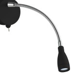 Kinkiet Flexy Wall LED 1-punktowy w kolorze czarnym z chromowanym elastycznym ramieniem. Lampa ma zaokrągloną podstawę i smukły, skierowany w dół klosz, idealna do oświetlenia przestrzeni.