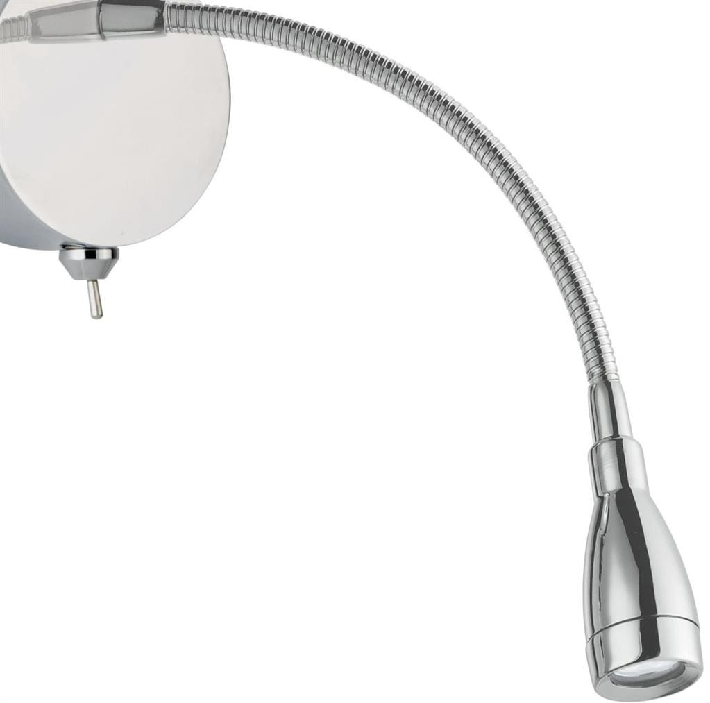 Kinkiet Flexy Wall LED 1-punktowy w kolorze chromu. Elastyczny, giętki przewód prowadzi do smukłej głowicy lampy. Montowany na ścianie, z okrągłą podstawą. Idealny do oświetlenia w różnych aranżacjach wnętrz.