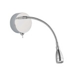 Kinkiet Flexy Wall LED 1-punktowy w kolorze chromu, z elastycznym ramieniem i okrągłą podstawą. Wbudowany włącznik na dole. Lampa ma nowoczesny, minimalistyczny design, idealna do różnych aranżacji wnętrz.