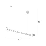 Lampa wisząca Trio LED 1-punktowa w kolorze złota szczotkowanego. Prosty, prostokątny kształt, zawieszona na dwóch cienkich linkach. Wymiary: długość 100 cm, szerokość 2,5 cm, wysokość 3,6 cm. Idealna do nowoczesnych wnętrz.