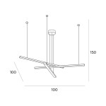 Trio LED lampa wisząca 3-punktowa w kolorze złota szczotkowanego. Produkt ma nowoczesny, geometryczny kształt z trzema równoległymi ramionami, zawieszony na regulowanych linkach. Wymiary: długość 100 cm, wysokość 150 cm.
