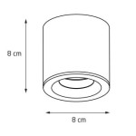 Czarna lampa sufitowa Form IP65, 1-punktowa. Cylindryczny kształt o średnicy 8 cm i wysokości 8 cm, z widocznym źródłem światła wewnątrz. Produkt przeznaczony do użytku wewnętrznego i zewnętrznego.