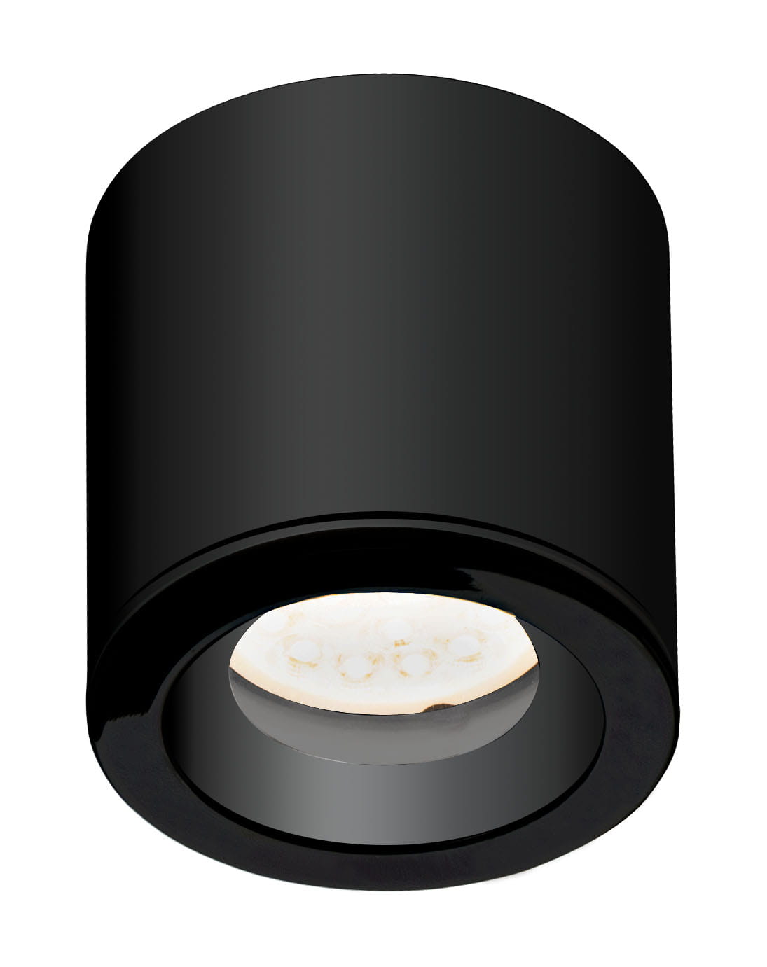 Czarna lampa sufitowa 1-punktowa Form IP65, o cylindrycznym kształcie, montowana na suficie. Widoczna oprawa z białym kloszem, emitującym światło. Lampa ma matową powierzchnię i minimalistyczny design, idealna do nowoczesnych wnętrz.