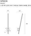 Kinkiet Spider LED 1-punktowy w kolorze złotym, o wymiarach 8 cm (szer.) x 15 cm (gł.) x 79 cm (wys.), z możliwością obrotu 350°. Wyposażony w 8,4W LED, 548LM, CRI90, 3000K, IP44. Prosty, nowoczesny design.