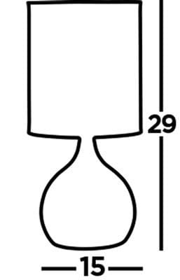 Lampa stołowa Touch 1-punktowa w kolorze antycznego mosiądzu z białym kloszem. Kształt przypominający kulę z cylindrycznym kloszem. Wymiary: wysokość 29 cm, średnica podstawy 15 cm.