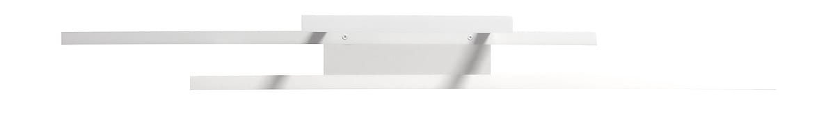 Biała lampa sufitowa Galaxis Pegaz LED 130W, 3-punktowa, z prostokątną podstawą i trzema poziomymi, smukłymi ramionami. Ujęcie frontalne, ukazujące minimalistyczny design. Zawiera pilot do zdalnego sterowania.