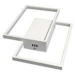 Biała lampa sufitowa Galaxis Polaris LED 45W, 2-punktowa, z pilotem. Produkt ma prostokątny kształt z dwoma ramkami, wykończony na matowo. Widoczny element sterujący z tyłu. Lampa ustawiona w pozycji leżącej na białym tle.