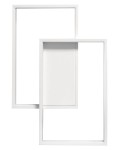 Lampa sufitowa Galaxis Polaris LED 45W w kolorze białym, dwupunktowa, z pilotem. Widoczne są dwa prostokątne ramki w białym kolorze, prezentujące minimalistyczny design. Produkt ukazany frontalnie, na jednolitym tle.
