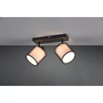 Burton lampa sufitowa (spot) 2-punktowa w kolorze czarnym, z dwiema okrągłymi kloszami w odcieniu przezroczystym, zamontowana na prostokątnej podstawie, widoczna z góry, o nowoczesnym designie.
