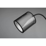Lampa podłogowa Burton 2-punktowa w kolorze czarnym, z cylindrycznym kloszem z przezroczystego materiału, ukazująca detal konstrukcji. Widoczny kabel, lampa w pozycji wiszącej, na jednolitym tle.