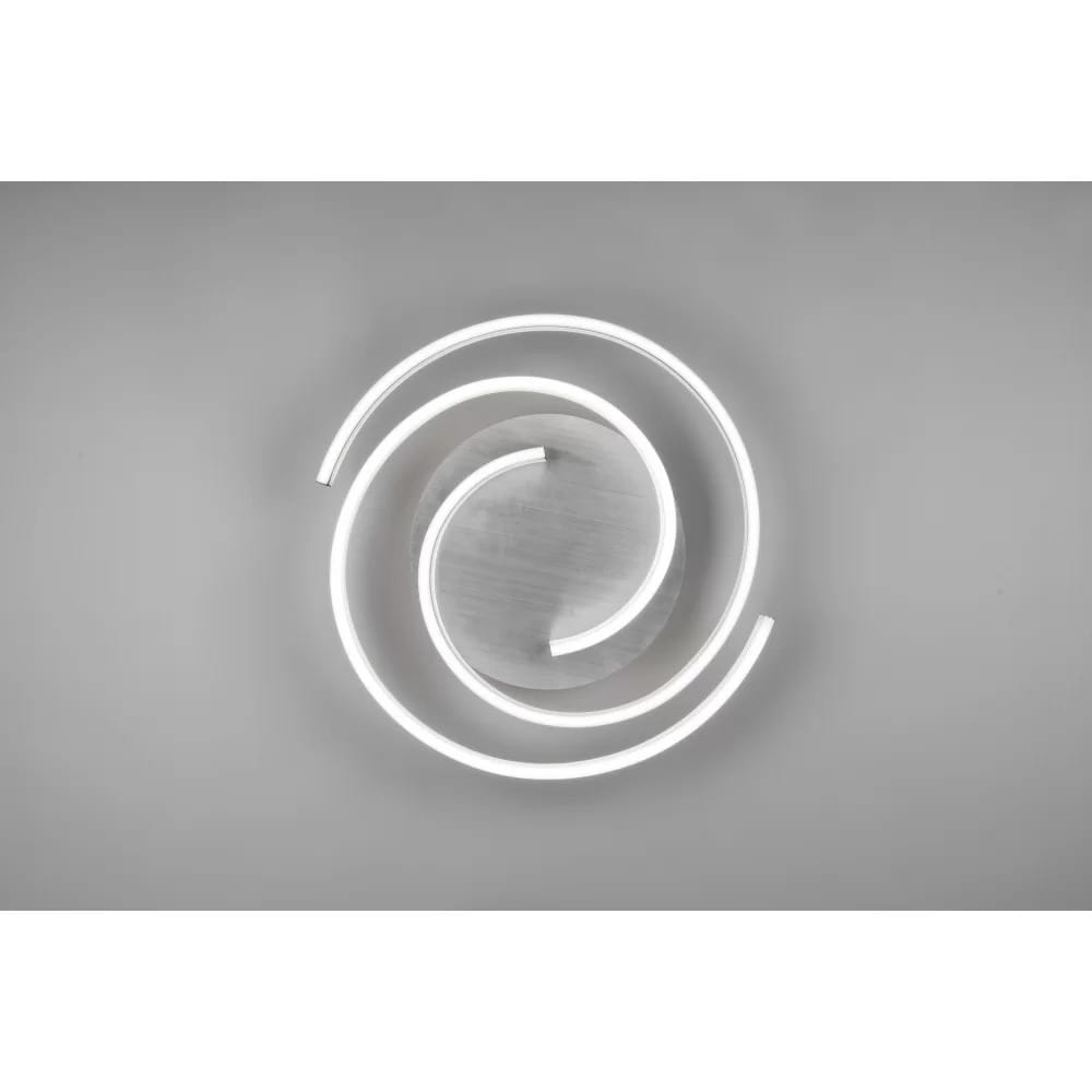 Caya LED lampa sufitowa 2-punktowa w kolorze czarnym z aluminiową podstawą. Okrągłe, spiralne źródła światła w białej obudowie. Produkt zamontowany na gładkim, szarym tle.