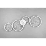 Biała lampa sufitowa LED Groovy 4000K, 4-punktowa, składająca się z czterech okrągłych ram, z przezroczystymi kloszami, zamontowana na szarym tle. Oświetlenie układa się w dynamiczny, nowoczesny wzór.