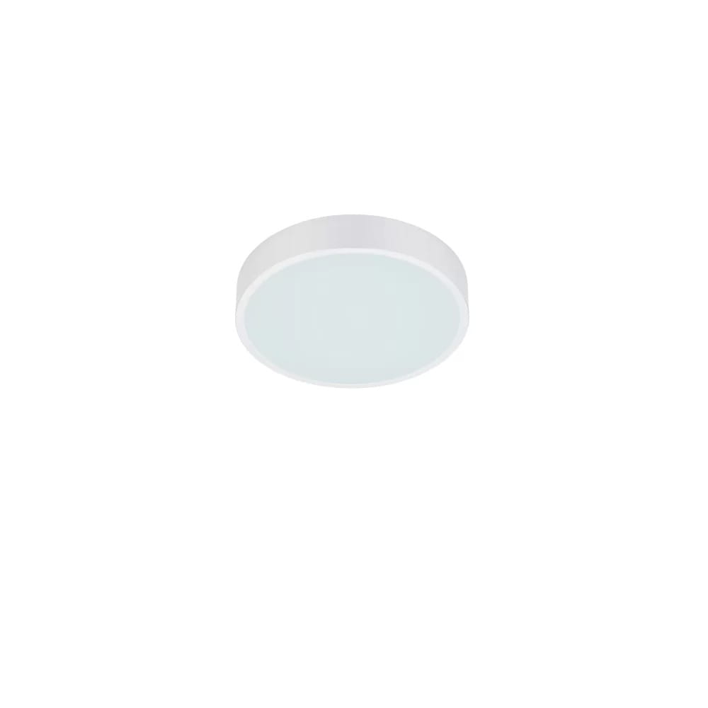 Plafon Waco LED D31, 1-punktowy, okrągły, biały, z matowym, szklanym kloszem. Ujęcie frontalne, produkt zamontowany na suficie, prosty design, idealny do nowoczesnych wnętrz.