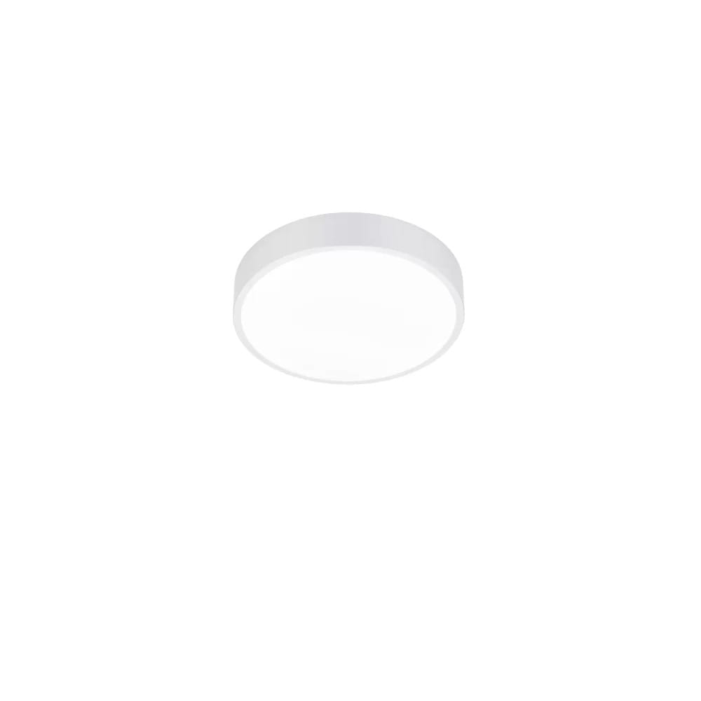 Biały plafon Waco LED D31 o okrągłym kształcie, zamontowany na suficie. Gładka, matowa powierzchnia i minimalistyczny design, idealny do nowoczesnych wnętrz. Oświetlenie 1-punktowe z równomiernym rozkładem światła.