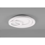 Biała lampa sufitowa LED 3-punktowa Mita z pilotem, o okrągłych, minimalistycznych kształtach, zamontowana na szarym tle. Widoczne trzy pierścienie o różnej średnicy, tworzące nowoczesny design.