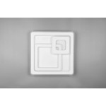 Mita LED lampa sufitowa 3-punktowa w kolorze białym, z pilotem. Produkt ma kwadratowy kształt z minimalistycznym wzorem w postaci mniejszych, wbudowanych kwadratów. Ujęcie frontalne, na jednolitym tle.