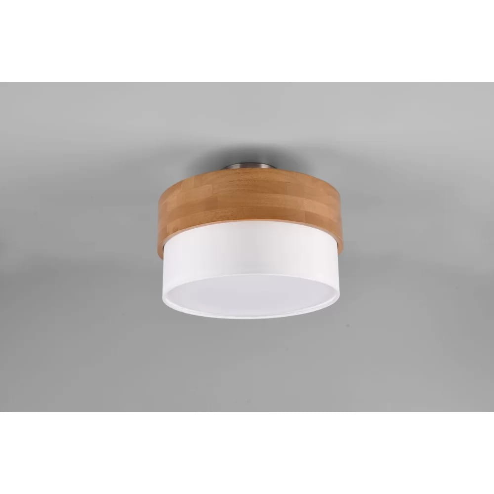 Lampa sufitowa Seasons 2-punktowa z naturalnym drewnem i białym kloszem. Okrągła konstrukcja, montowana na suficie. Widoczna metalowa podstawa oraz gładka, matowa powierzchnia klosza. Idealna do nowoczesnych wnętrz.