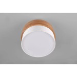 Lampa sufitowa Seasons 2-punktowa, w kolorze naturalnym i białym. Okrągła, z drewnianą obwódką i białym kloszem. Zainstalowana na szarym tle, widok z góry, zbliżenie na detal. Idealna do nowoczesnych wnętrz.