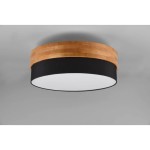 Lampa sufitowa Seasons 3-punktowa w kolorze naturalnym i czarnym, okrągła, z drewnianym pierścieniem u góry i czarną dolną częścią. Zainstalowana na suficie, z prostym, nowoczesnym designem, idealna do wnętrz.