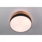 Lampa sufitowa Seasons 3-punktowa w kolorze naturalnym i czarnym, okrągła, z matowym kloszem z białego szkła i metalową obudową. Ujęcie frontalne, zamontowana na suficie. Idealna do nowoczesnych wnętrz.
